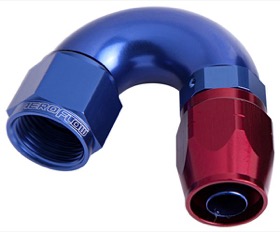 <strong>550 Series Cutter One-Piece Full Flow Swivel 150° Hose End -4AN </strong><br />Blue/Red Finish. Suits 100 & 450 Series Hose