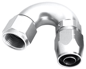 <strong>550 Series Cutter Style One Piece Swivel 150° Stepped Hose End -10AN to -8 Hose</strong> <br /> Silver Finish. Suits 100 & 450 Series Hose