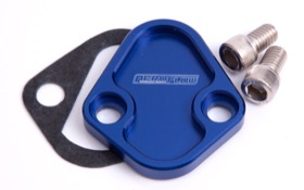 <strong>Billet Fuel Pump Block-Off Plate - Blue </strong><br />Suit BB Chevy, Ford 289-351W, SB, BB