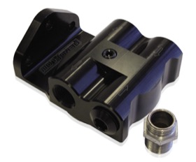 <strong>Billet Remote Oil Filter Head</strong><br />-8 ORB Side entry, Black anodised finish, accepts filter with 3/4