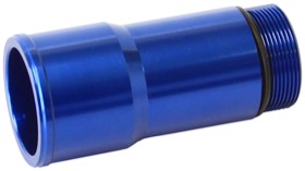 <strong>Radiator Hose Adapters - Blue</strong><br />  1.5" O.D., 2.75" Length, 1-1/4"-20 thread, fits most electric water pumps
