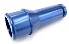<strong>Radiator Hose Adapters - Blue</strong><br />  1.75" O.D., 4.5" Length, 1-1/4"-20 thread, fits most electric water pumps
