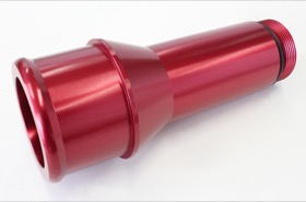 <strong>Radiator Hose Adapters - Red</strong><br /> 1.75" O.D., 4.5" Length, 1-1/4"-20 thread, fits most electric water pumps