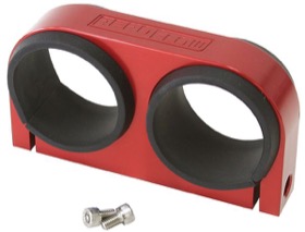 <strong>Dual Billet Fuel Pump Bracket - Red</strong><br /> Suits Aeroflow/Bosch 044 Fuel Pumps. Can also be used as a 2-5/8" Gauge Holder