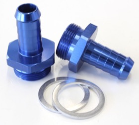 <strong>Carburettor Adapter - Male 1/2" Barb to 7/8" x 20</strong><br /> Blue Finish. Suit Holley Inlet Feed