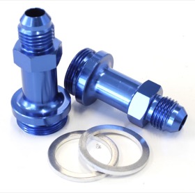 <strong>Carburettor Adapter - Male 7/8" to -6AN 1-3/4" Long </strong> <br />Blue Finish. Suit Holley Inlet Feed
