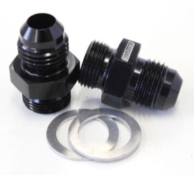 <strong>Carburettor Adapter - Male 9/16" x 24 to -6AN Short </strong><br /> Black Finish. Suit Demon / Holley Inlet Feed