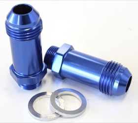 <strong>Carburettor Adapter - Male 9/16" x 24 to -8AN </strong><br />Blue Finish. Suit Demon / Holley Inlet