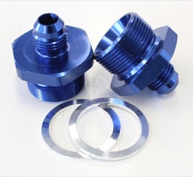 <strong>Carburettor Adapter - Male -6AN to 1" x 20 </strong><br />Blue Finish. Suit Quadrajet Inlet Feed