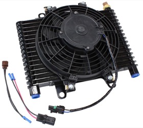 <strong>Competition Oil & Transmission Cooler</strong> <br />13-1/2" x 9" x 3-1/2", with Fan & Switch With 1/2" NPT Female Threads