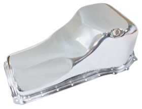 <strong>Replacement Oil Pan, Chrome Finish</strong><br /> Suit Ford 302-351 Cleveland & 351M-400 (5.0L)
