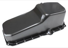 <strong>Replacement Oil Pan, Black Finish</strong><br /> Suit SB Chev R/H Dipstick, 1-Piece Seal (5.0L Capacity)
