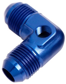 <strong>90° Male Flare Union with 1/8" Port -6AN</strong><br />Blue