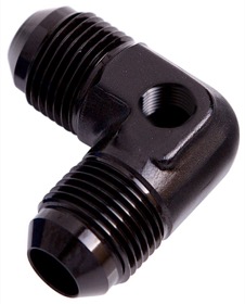 <strong>90° Male Flare Union with 1/8" Port -6AN</strong><br /> Black Finish