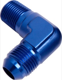 <strong>90° NPT to Male Flare Adapter 1/8" to -3AN</strong><br />Blue