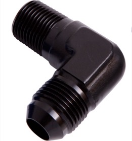 <strong>90° NPT to Male Flare Adapter 3/4" to -10AN</strong><br /> Black Finish