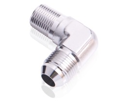 <strong>90° NPT to Male Flare Adapter 3/4" to -16AN</strong><br /> Silver Finish