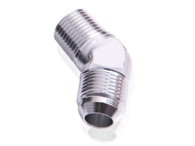 <strong>45° NPT to Male Flare Adapter 1/4" to -4AN</strong><br />Silver Finish