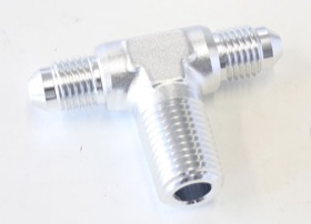 <strong>Tee with NPT On Side 1/4" to -4AN</strong> <br />Silver Finish
