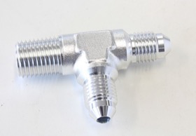 <strong>Tee with NPT On Run 1/4" to -4AN</strong> <br />Silver Finish
