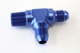<strong>Tee with NPT On Run 3/8" to -6AN</strong> <br />Blue Finish