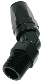 <strong>Male NPT Taper Swivel 45° Hose End 1/8" to -6AN</strong><br /> Black Finish. Suit 100 & 450 Series Hose