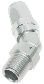 <strong>Male NPT Taper Swivel 45° Hose End 3/8" to -8AN</strong><br /> Silver Finish. Suit 100 & 450 Series Hose
