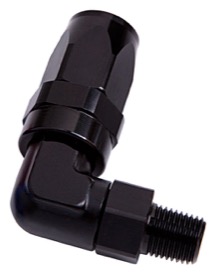 <strong>Male NPT Taper Swivel 90° Hose End 1/8" to -6AN</strong><br /> Black Finish. Suit 100 & 450 Series Hose