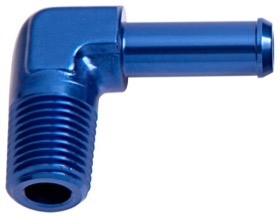 <strong>Male NPT to Barb 90° Adapter 1/4" to 5/16"</strong><br /> Blue Finish