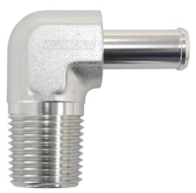 <strong>Male NPT to AN Barb 90° Adapter 3/8" to -6AN Hose</strong><br /> Silver Finish
