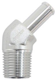 <strong>Male NPT to Barb AN 45° Adapter 3/8" to -6AN Hose</strong><br /> Silver Finish