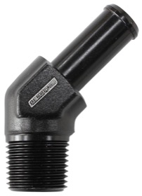 <strong>Male NPT to Barb AN 45° Adapter 3/8" to -8AN Hose</strong><br /> Black Finish