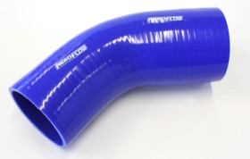 <strong>45° Silicone Hose Reducer 4" - 3-1/2" (102-90mm) I.D</strong><br /> Gloss Blue Finish. 5-33/64" (140mm) Length