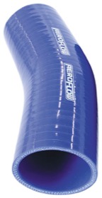 <strong>23° Silicone Hose Elbow 2-1/4" (57mm) I.D </strong><br />Gloss Blue Finish. 4-59/64" (125mm) Leg