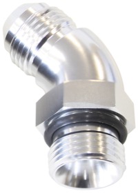 <strong>45° ORB to Male AN Full Flow Adapter -4 ORB to -6AN </strong><br />With Jam Nut, Silver Finish
