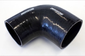 <strong>90° Silicone Hose Reducer 4" - 3-1/2" (102-89mm) I.D</strong><br /> Gloss Black Finish. 4-59/64" (125mm) Length