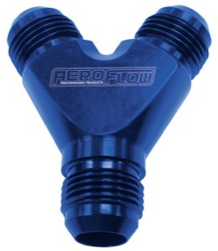 <strong>Y-Block -10AN Inlet, -8AN Outlets</strong><br /> Blue Finish