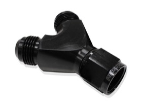 <strong>Y-Block with Female Swivel -8AN Inlet to 2 x -6AN Outlets</strong><br /> Black Finish
