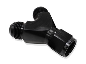 <strong>Y-Block with Female Swivel -10AN Inlet to 2 x -8AN Outlets</strong><br /> Black Finish